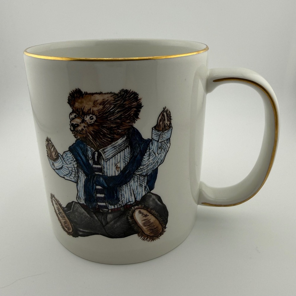 Vintage 1992 Ralph Lauren Polo Bear Wedgwood Mug Gold Trim Made in England Rare